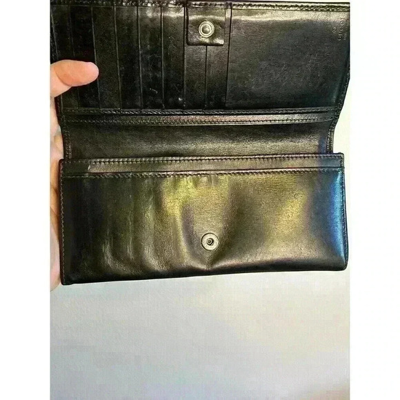GUCCI Black Leather‎ Long Folded Wallet With Button Closure. Vintage, Classic - Picture 11 of 16